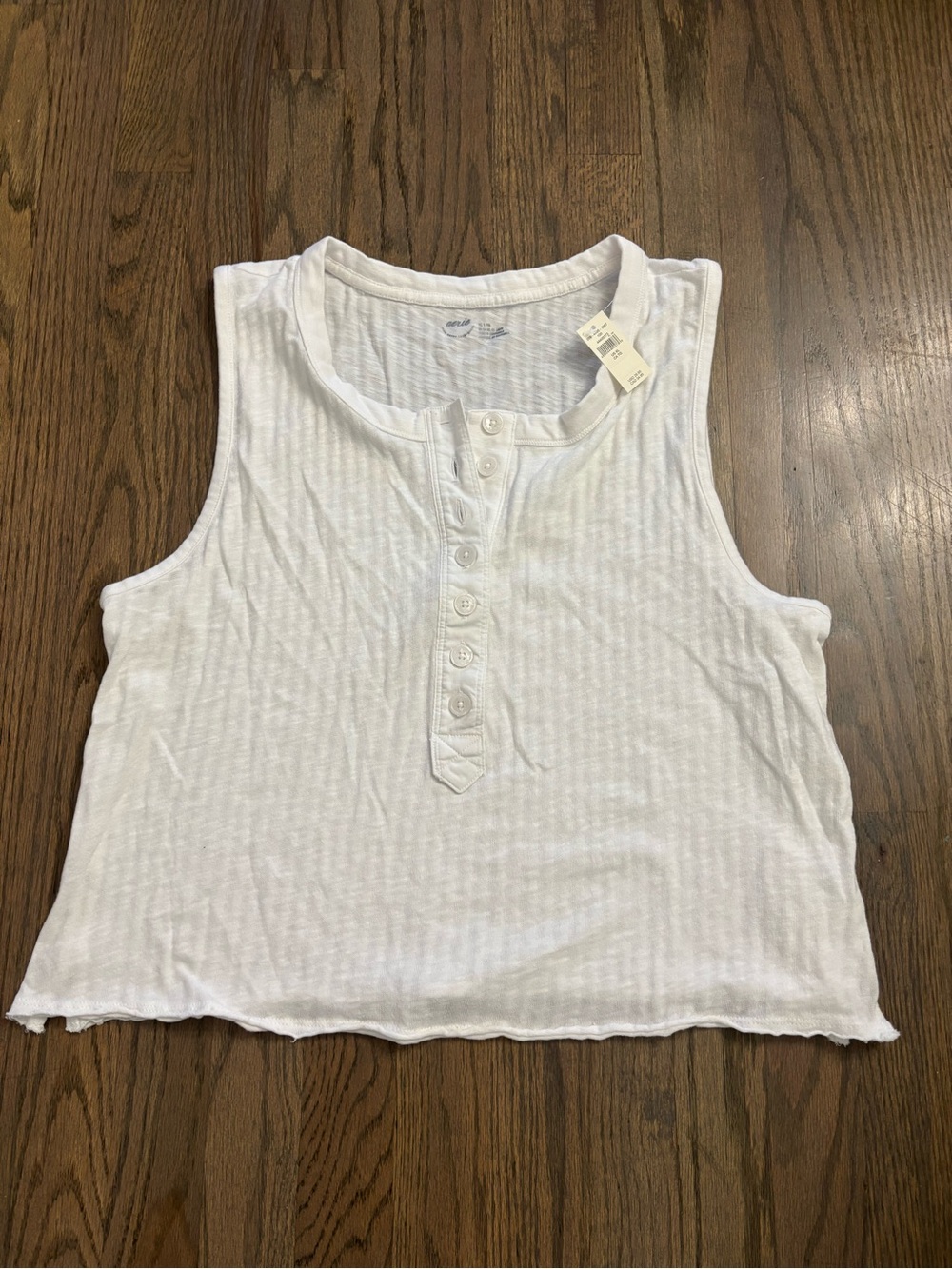 NWT AERIE White Ribbed Henley Tank Shirt